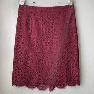 LOFT Size 6 Burgundy Lace Overlay Skirt Event Feminine Dark Romantic Wedding